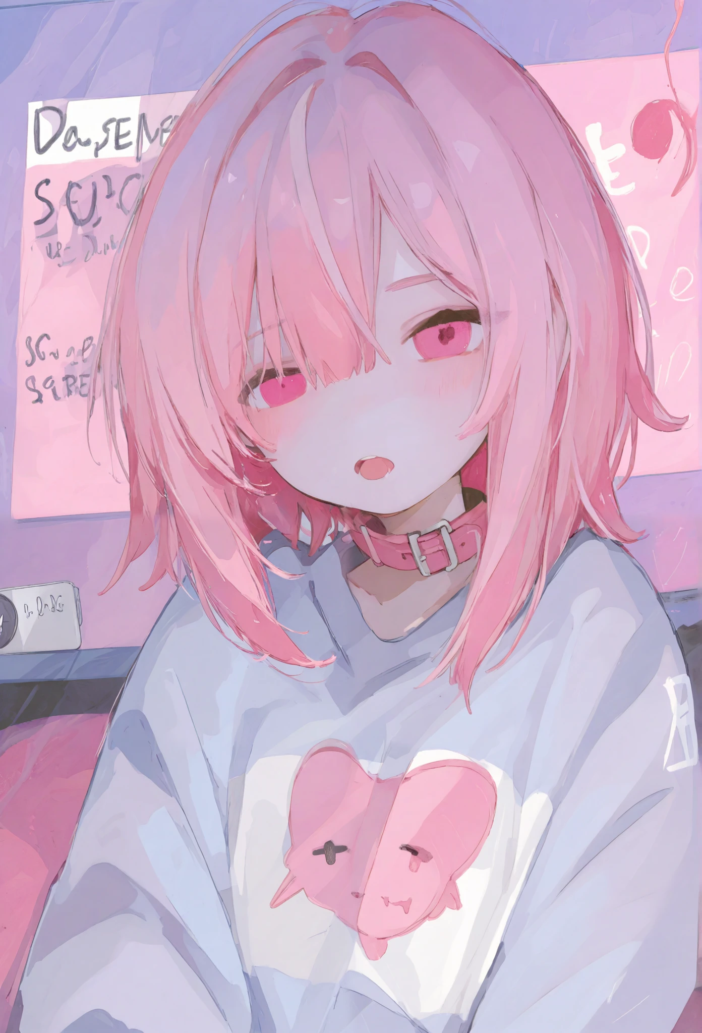 Masterpiece, top quality, top quality, watches viewers, 1 girl, stupid hair, hair to hide one eye, open your mouth, blushes, stick out of the screen, zoom layer , bet