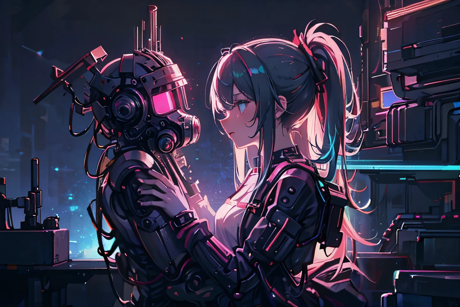 (cyborg, 1girl:1.2), holding a flower, city, sun, illustration, vector,
(detailed landscape:1),(dynamic pose:1.2),(dynamic angle:1),
(masterpiece:1.2), (best quality, highest quality), (ultra detailed), (8k, 4k, intricate), (50mm), (highly detailed:1.2),(detailed face:1.2), detailed_eyes,(gradients),(ambient light:1.3),Accent Lighting,extremely detailed,original, highres,(perfect_anatomy:1.2),
 synthwave, 16.9 aspect ratio