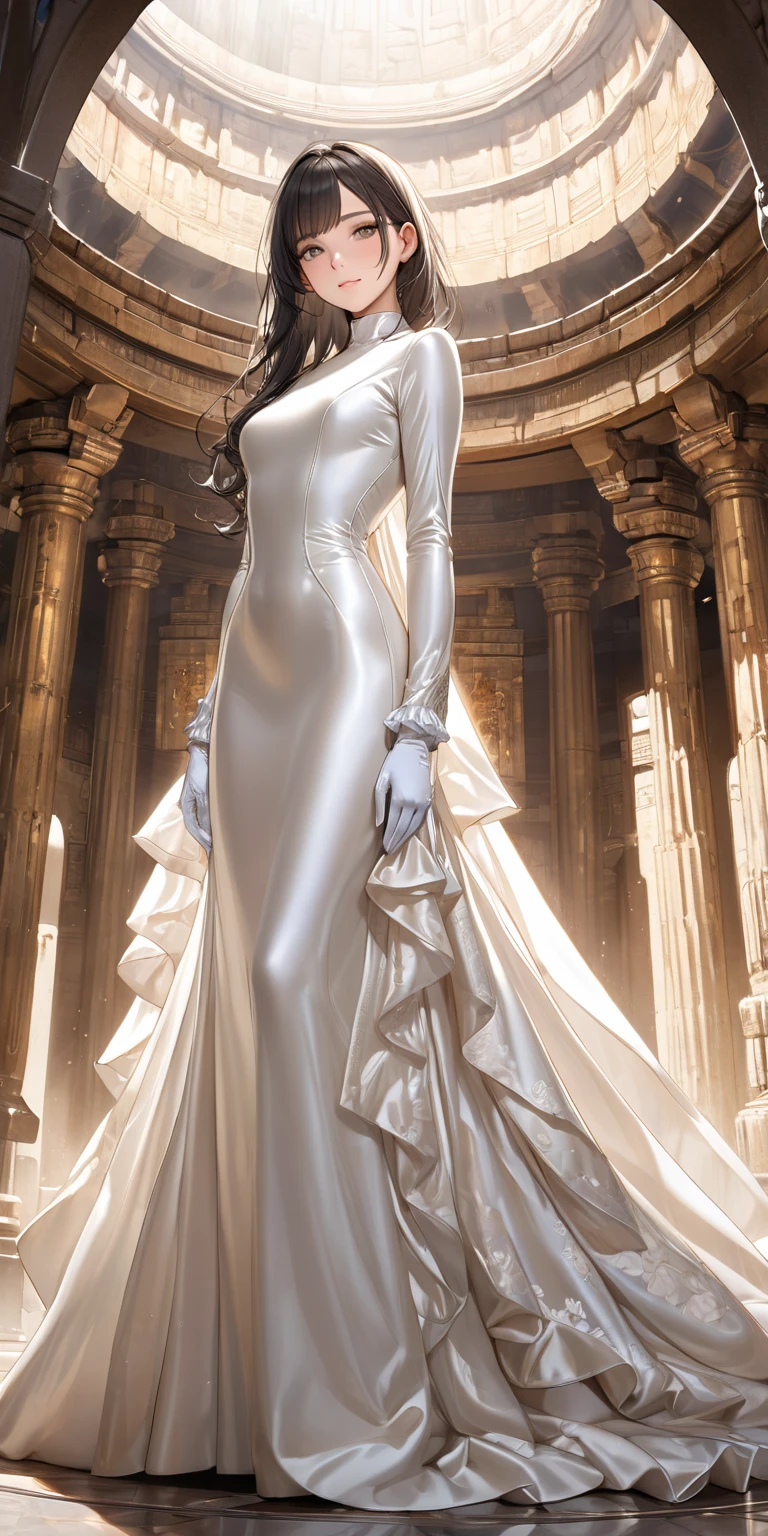 award winning 64k concept art of (black 1girl:1.2) in white majestic open dress standing proudly on the ice, posing, epic, god rays, centered, (masterpiece:1.2), (best quality:1.2), Amazing, highly detailed, beautiful, finely detailed, warm soft color grading, Depth of field, extremely detailed 64k, fine art, stunning, iridescent, shiny, (light reflections:1.2), (crisp:1.5), silver curls, wind, vibrant, sunlit, (edge detection:1.2), absurdres, impressive, 120mm