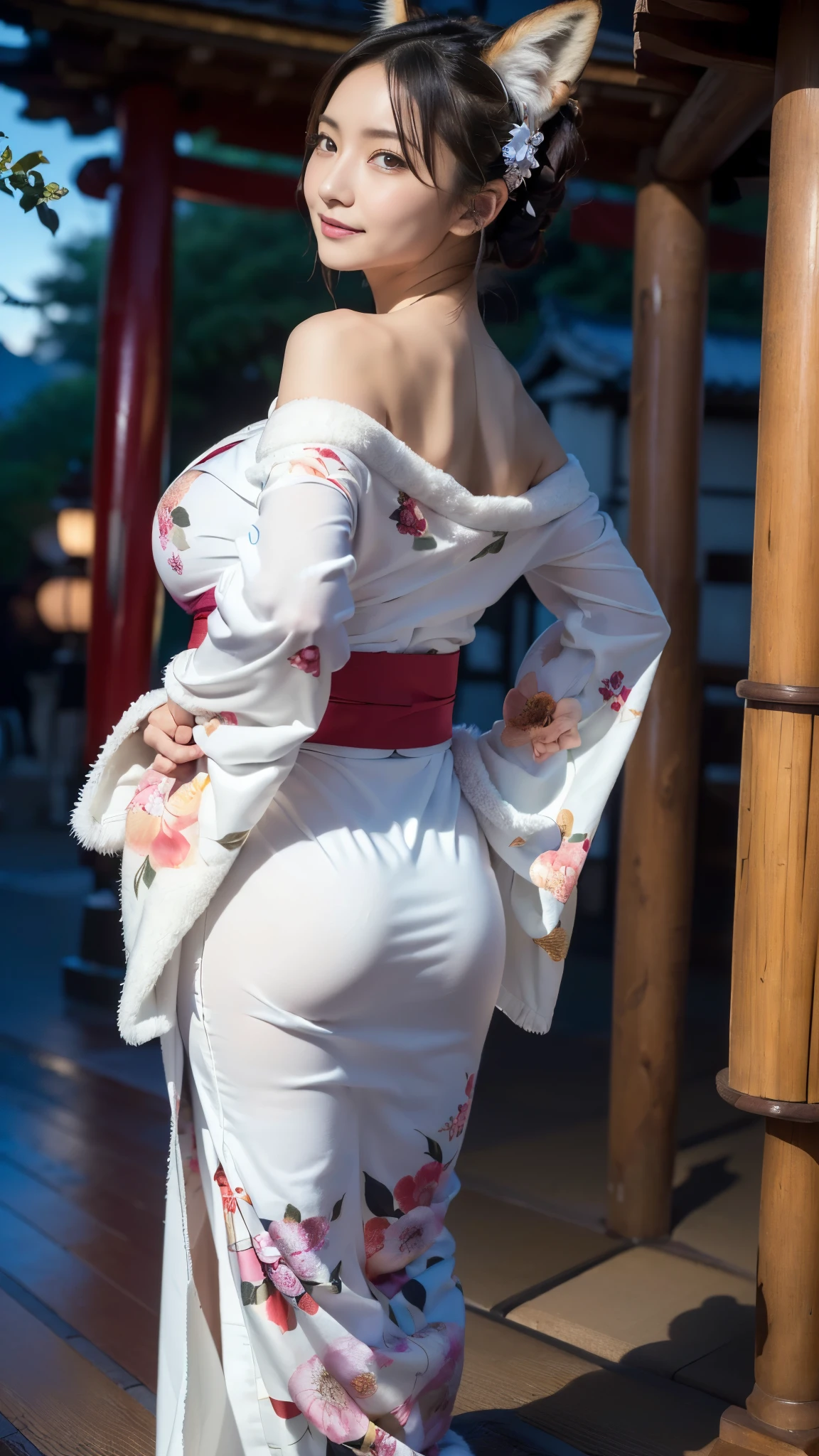 Hyper realistic super detailed sexy woman, expressions faciales sexy, seductive facial expressions, [:(Face detail: 1.4): 0.4], 16K resolution, 4k resolution, (Ventre plat parfait), (image couleur), big round ass, bubble ass, from behind, BREAK I. Outfit: Exquisite and alluring, a sleek kimono-inspired dress with a daring thigh-high slit, intricate floral embroidery, and a plunging neckline. Elaborate obi belt adorned with traditional Japanese symbols. Strappy high-heeled sandals with hints of silver and gold. Delicate silver jewelry with samurai motifs.

II. Venue: Serene garden with cherry blossoms, a tranquil koi pond, and a pagoda. Soft lanterns casting a warm glow. Bamboo archways covered in silk drapes. Incense burning, filling the air with a subtle fragrance. Mystical mist wafting around, creating an ethereal ambiance.

III. Decoration: Subdued lighting in shades of red and gold. Minimalist yet elegant furniture with a touch of traditional Japanese design. Silk curtains with intricate patterns of dragons and sakura flowers. Mirrors embellished with samurai motifs. Fragrant candles scented with sandalwood and jasmine. BREAK, looking at viewer, masterpiece, best quality, highly detailed, desire, blush, (Beautiful and detailed eyes description), (beautiful and detailed face), Perfect female body, (Best Quality), (ultra-detailliert), (masuter piece), (hight resolution), (Original), (the Extremely Detailed CG Unity 8K Wallpapers)