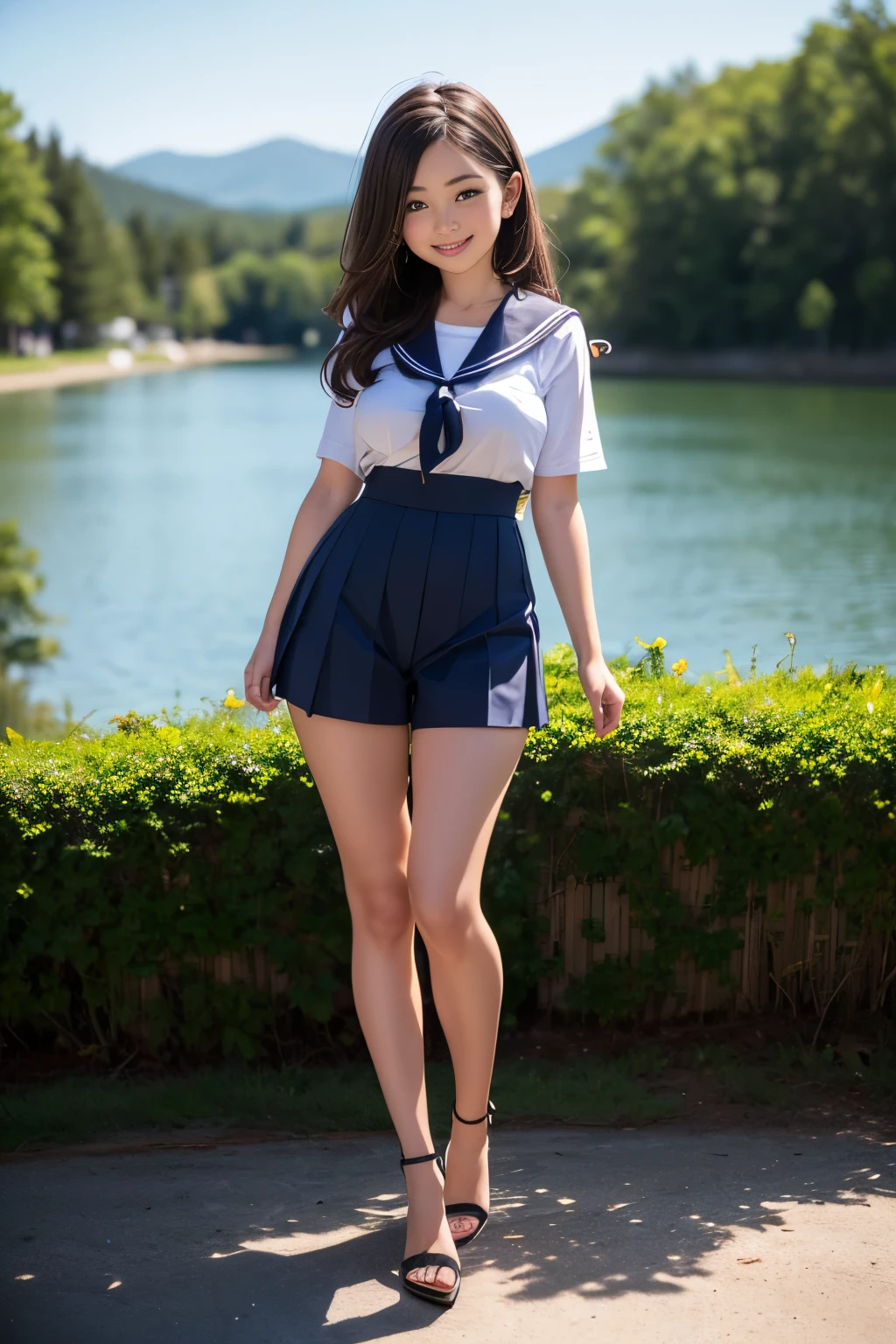 sailor suit, complementary colors, lift-up skirt, strong wind from directly underneath, white underwear, leg up, top quality, ultra high resolution, (photorealistic), RAW photo, (DOF: 1.5), (portrait), intersection
1 Japan girls,girl, solo, beauty, (happy smile:1.2), (brown eyes, catch light:1.4), lustrous skin, (midi hair), perfect body
