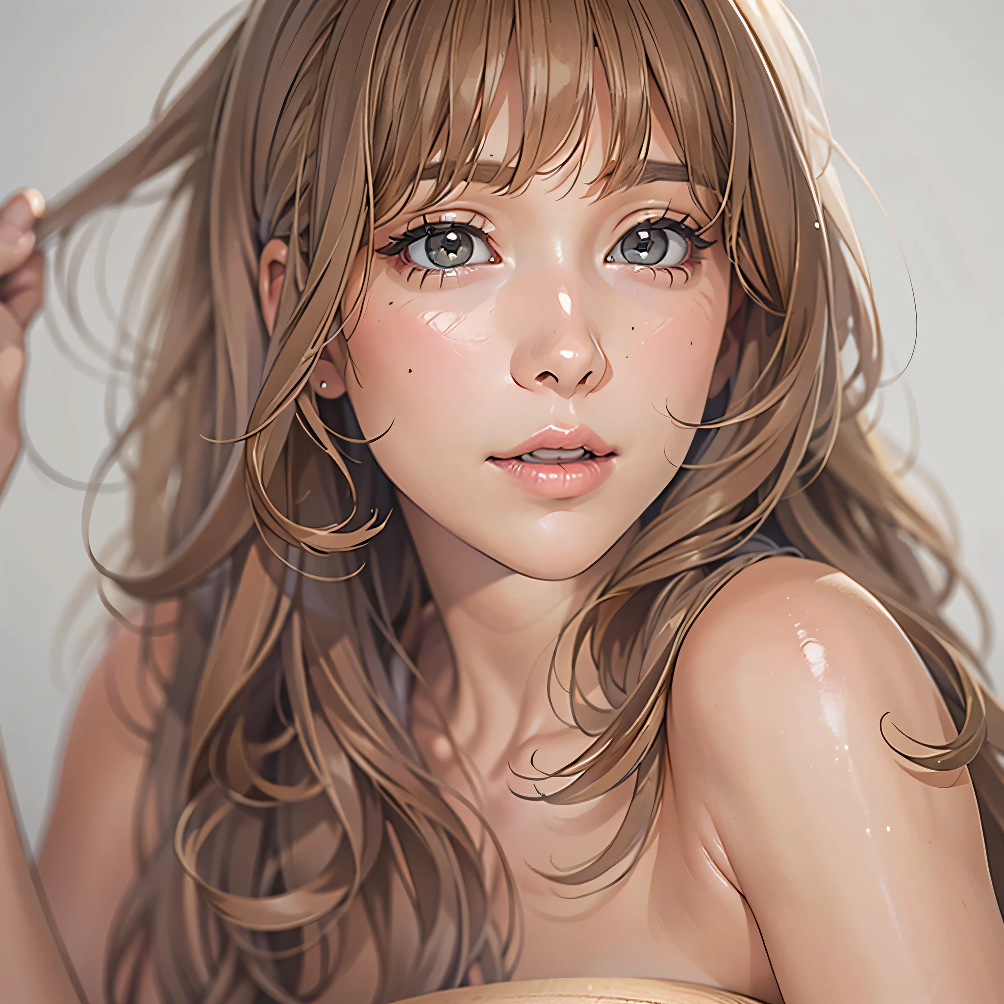 ( table top), sexy、 natural light, realistic diffused light , professional lighting、 shines a spotlight' big eyes、Blue eyes、 blond、 russian 、