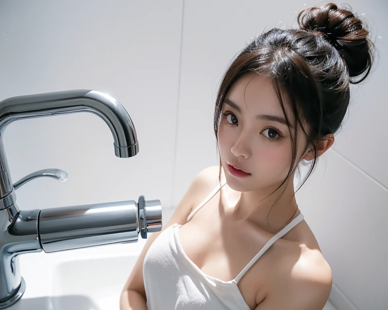 Beauty、There are a lot of white lotion drops on the face、There are lots of white lotion drops on the body、