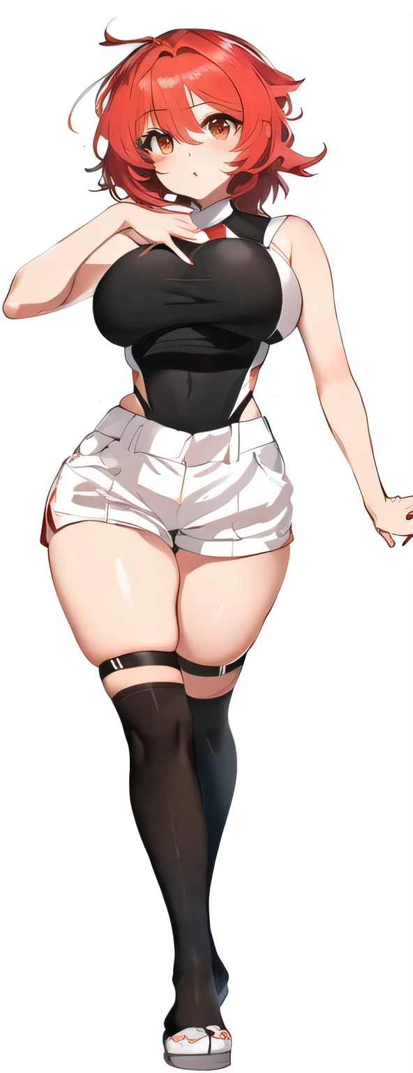 (Best Quality, 8k, 32k,1 Girl, Gigantic Breasts, Thick Thighs, Super Wide Hips, Huge Ass, Perfect Body, Ultra Detailed Face, Brown Hair, Red and Black Panties, Lace Panties, Tomoko-Kuroki.