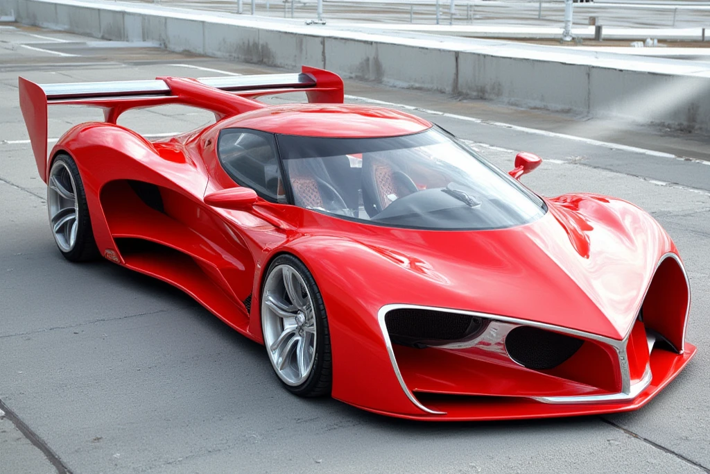 The height of the car is very low 、Mitsuoka Motor's Orochi is stored in a modern garage.An LED is placed on the front part and shines white