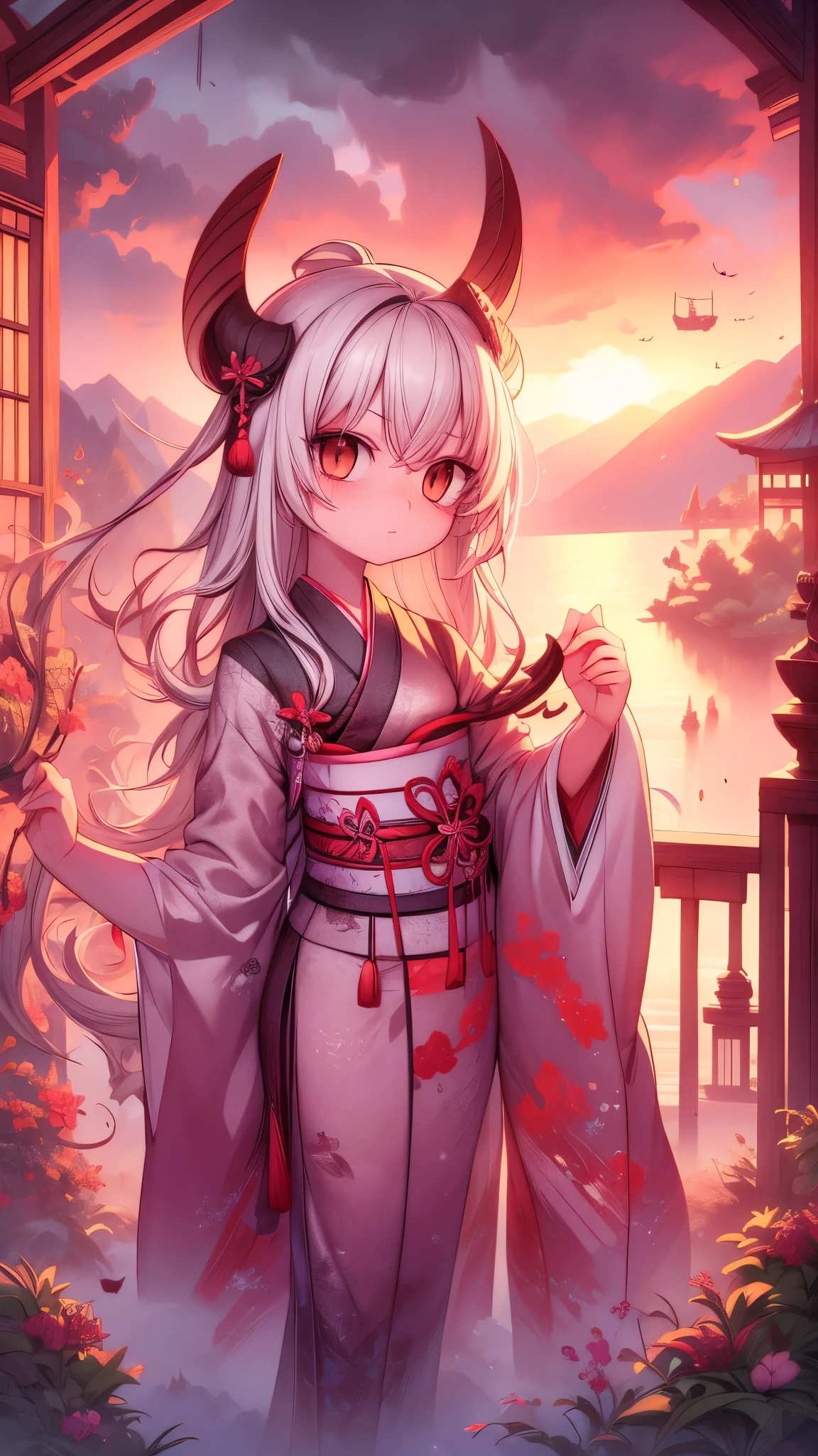 (Japanese Style)　Setsubun　(Deformed girl demon)　evening　sunny　anime　 cute　 masterpiece　 top quality　 high resolution