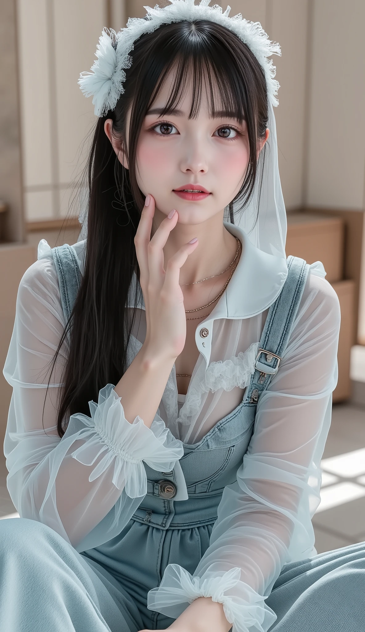 8k, Ultra High Resolution ,   top quality, Masterpiece,rule of thirds,golden ratio, surreal, photos,  one woman,(  girl:1.3), cute, cute顔, Beautiful Eyes in Every Detail , 細かく Details, mature woman, princess,full body,smile, black hair,drill hair,ID photo,future, Brutal Cyberpunk Woman, luxurious and beautiful ,(( overalls)), (( Oversized Hoodie)),  very delicate expression ,  delicate eye description,  erotic, Healthy body shape, (( 1 female)), Height: 160cm, (( thin thighs)),  glossy,(( transparent and shining costume )), ((Great Hall)) ,(  thin waist:1.4)、( Beautiful :1.4),  pink lips, profile,(((  ideal body shape))),Small bust, A cup :2,、 portrait:2、  perfect anatomy 、鮮明な  Details、  Details, thin lips,Perfect and beautiful face  ,完璧で cute顔,   Meticulous Skin  ,  Perfect Limbs 、  thin waist,  surreal,Light and Dark,  Fashion Magazine Cover ,glowing 