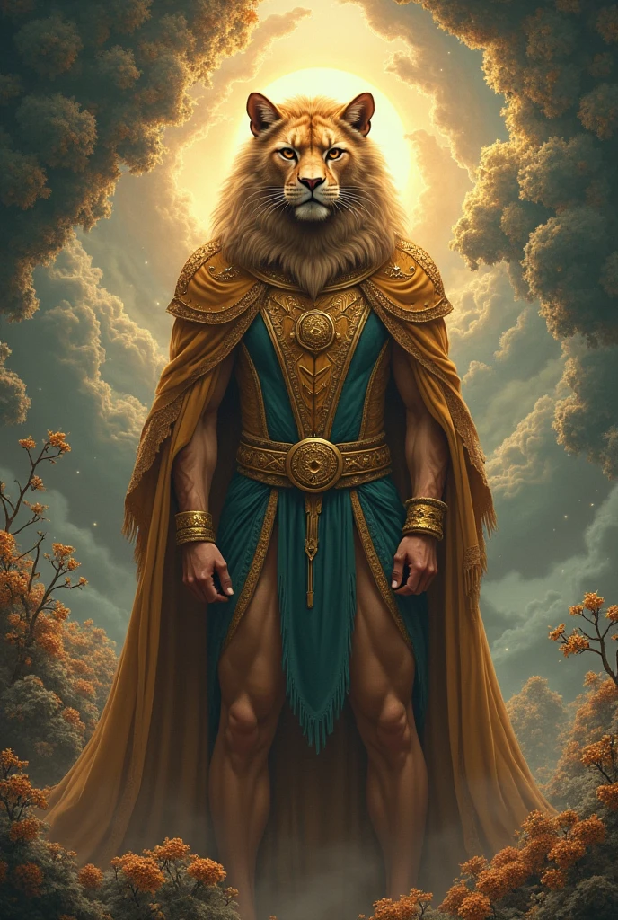 If the star sign leo was a lion shifter, hes very regal he wears a crown and has a cheata print robe and his main color accent is white his mane is wavy and looks like fire