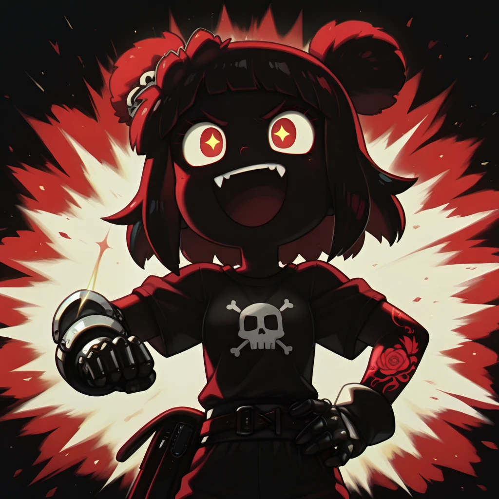 best quality, masterpiece, highres, solo, <lora:toxico_dannar_futokunoguild:0.9>, black_hair, twintails, hair_ornament, thick_eyebrows, 1girl,
bow, skull,
burning, black glasses, badass, walking, burning clothes, close up, (fire on clothes),
