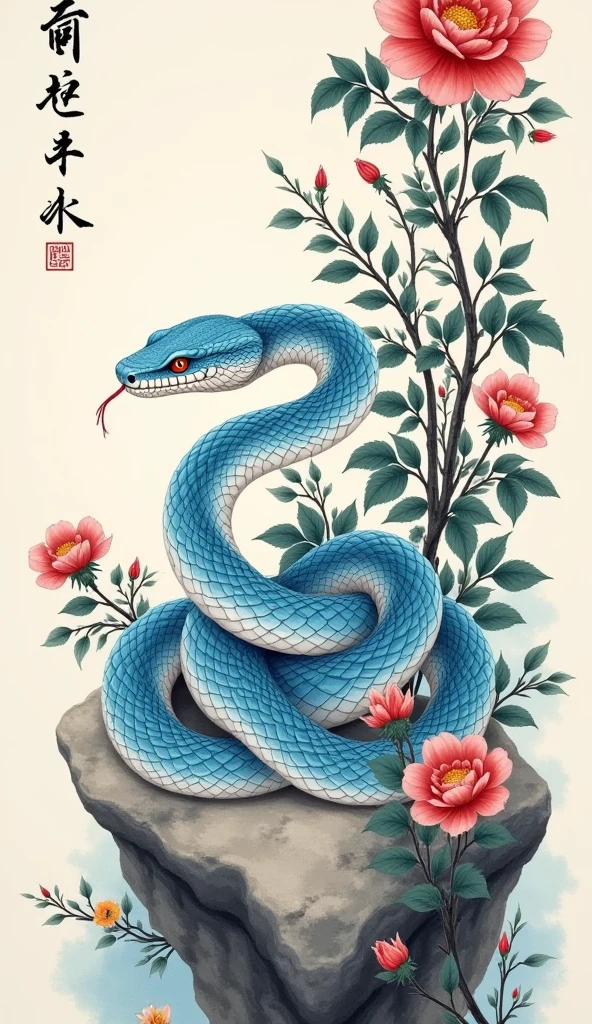 中国传统水墨画风格十二生肖_蛇