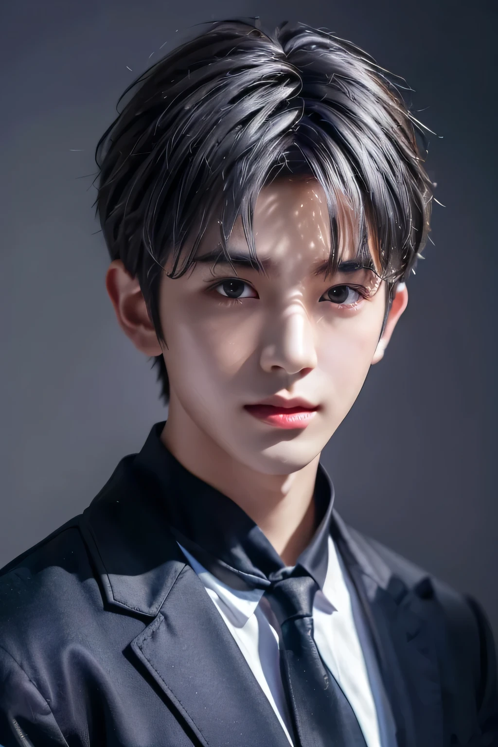 ( professional lighting and shadows、 silhouette:1.2)、1 male、8K、 top quality、Masterpiece、( upper body photo:1.23)、、(Dog Ears:1.3)、 short hair、((Gray Hair))、( realistic skin texture in a loud voice:1.1)、