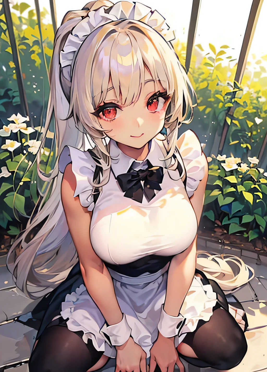 Private Maid, Twin tails, Very long hair, Cat ear, Maid's Headdress, Hair Clip, Cleavage, Huge breasts, Neck bell, bow, Maid Apron, White gloves, elbow gloves, Garter Straps, White knee socks,(Upper Body:1.3),Open your mouth, Embarrassing ,blush,(Spread your legs:1.3),(Lift your legs),masterpiece,Noise Reduction,Perfect Anatomy,High resolution, Very detailed,Game CG,Dutch Angle ,Beautiful attention to detail,Visual Arts,Five Fingers, Perfect hands, Perfect lighting,