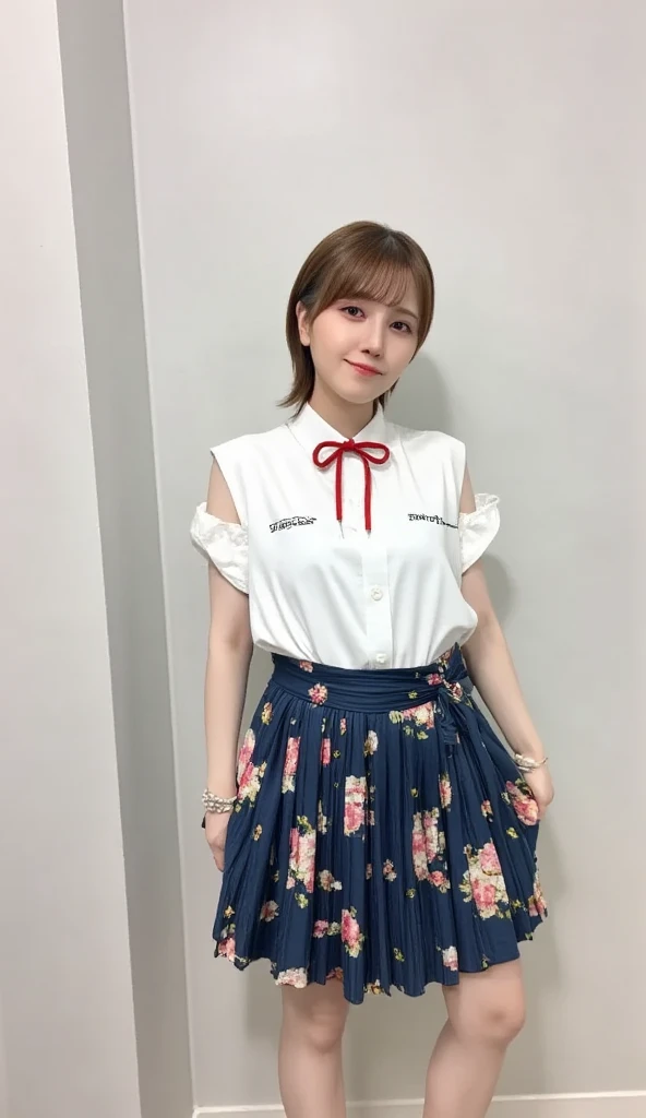 masterpiece, best quality, full body, 1girl, bangs, black choker, black necktie, black hair, blue skirt, blush, bracelet, breasts, choker, clothes around waist, collarbone, collared shirt, cowboy shot, dress shirt, ear piercing, eyebrows visible through hair, gradient hair, grin, gyaru, jewelry, kogal, long hair, looking at viewer, loose necktie, necktie, piercing, plaid, plaid skirt, pleated skirt, red eyes, ring, school uniform, shirt, skirt, smile, solo, white shirt, street, sky, cherry blossoms, petals,illustration, (magazine:1.4), (cover-style:1.3), fashionable, woman, vibrant, outfit, posing, front, colorful, dynamic, background, elements, confident, expression, holding, statement, accessory, majestic, coiled, around, touch, scene, text, cover, bold, attention-grabbing, title, stylish, font, catchy, headline, larger, striking, modern, trendy, focus, fashion,