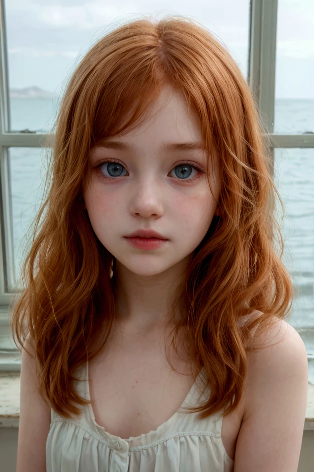 A -year red-red girl, with short curly hair and green eyes, language, uvula