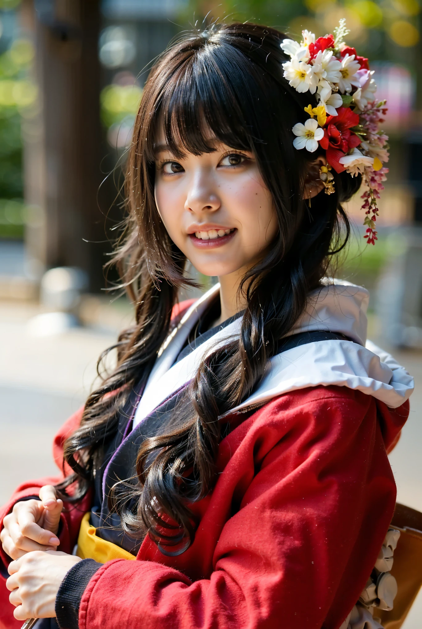 (Completely live action:1.37), (Amazingly realistic textures:1.37), (masterpiece, best quality:1.2), (8k uhd, 16k, 32k, ultra high res), amazingly realistic skin, amazingly realistic photo, superrealism, (photorealistic:1.37), (RAW photo), ultimately realistic, (ultimately realistic all details), (ultimately realistic all textures), super realistic lighting, super realistic shadow, (japanese girl:1.5), ((young face)), smiling, happy, super realistic face, ultimately realistic skin, ultimately realistic eyes, (mascara:1.35)ultimately realistic background, ultimately realistic detail up, kkw-ph1, ((drooping eyes, cyberpunk-style cyborg girl, amazingly intricate details, Anatomically perfect hands, mechanical body, silver knight armor, ultra glossy texture, purple hair))