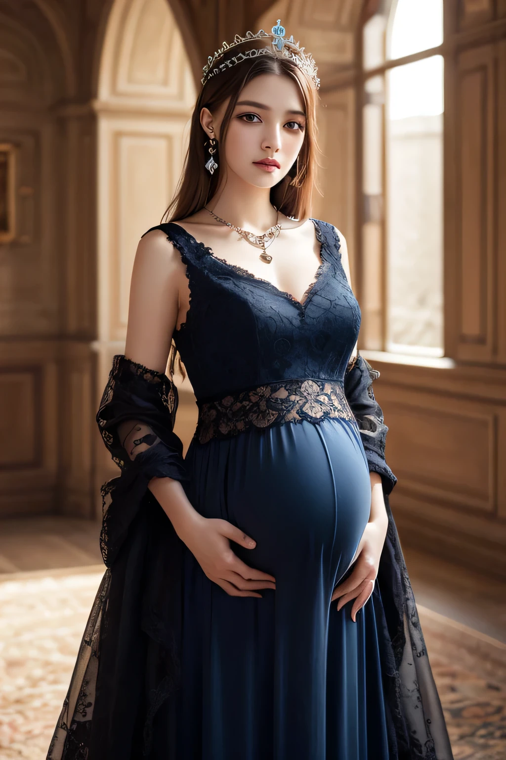 (highest quality、table top、8K、best image quality、Award-winning work)、(1 pregnant woman:1.1)、(slightly pregnant:1.1)、slender body、(alone:1.2)、(1 photo:1.4)、classy maternity clothes、(Fixed front configuration:1.1)、(Strongly blurred background:1.1)、(Strongly blurred background:1.1)、(very bright and refreshing:1.1)、emphasize body line、(look at me with the best smile:1.1)、(Please smile and show your beautiful teeth:1.1)、perfect makeup、With bangs、Ultra high definition beauty face、ultra high definition hair、Super high-definition sparkling eyes、Super high resolution glossy lips、(accurate anatomy:1.2)、(very bright and vivid:1.1)、(Full body photo of a standing woman:2)、(shiny skin:1.1)、(Ultra-high definition bright and beautiful skin:1.1)、Super high definition beautiful teeth、ultra high definition hair、Super high-definition sparkling eyes