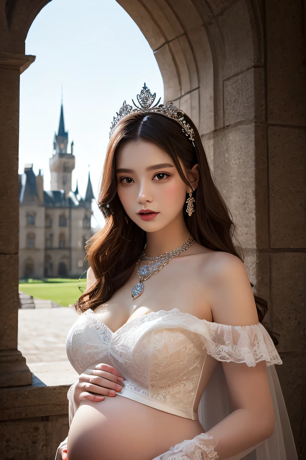 8k, Ultra-high resolution, highest quality, masterpiece, Surreal, photograph, 1 girl, (16 years old:1.3), pretty girl, Cute Face, Beautiful eyes in every detail, 細かくdetailedに,masterpiece,A woman in a medieval dress looks at the camera,Sexy pose、See through 、Looking at the audience、beauty,Long neck、Laugh a little、Please close your mouth and laugh、(((Ideal body type))),A-cup small breasts :2,、Portraiture:2、Perfect Anatomy、鮮明なdetailed、detailed、Surreal、Light and shadow,Strong light,Fashion magazine cover,Thin lips