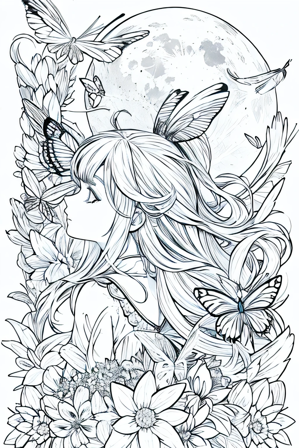 moon, Butterfly and feather coloring book