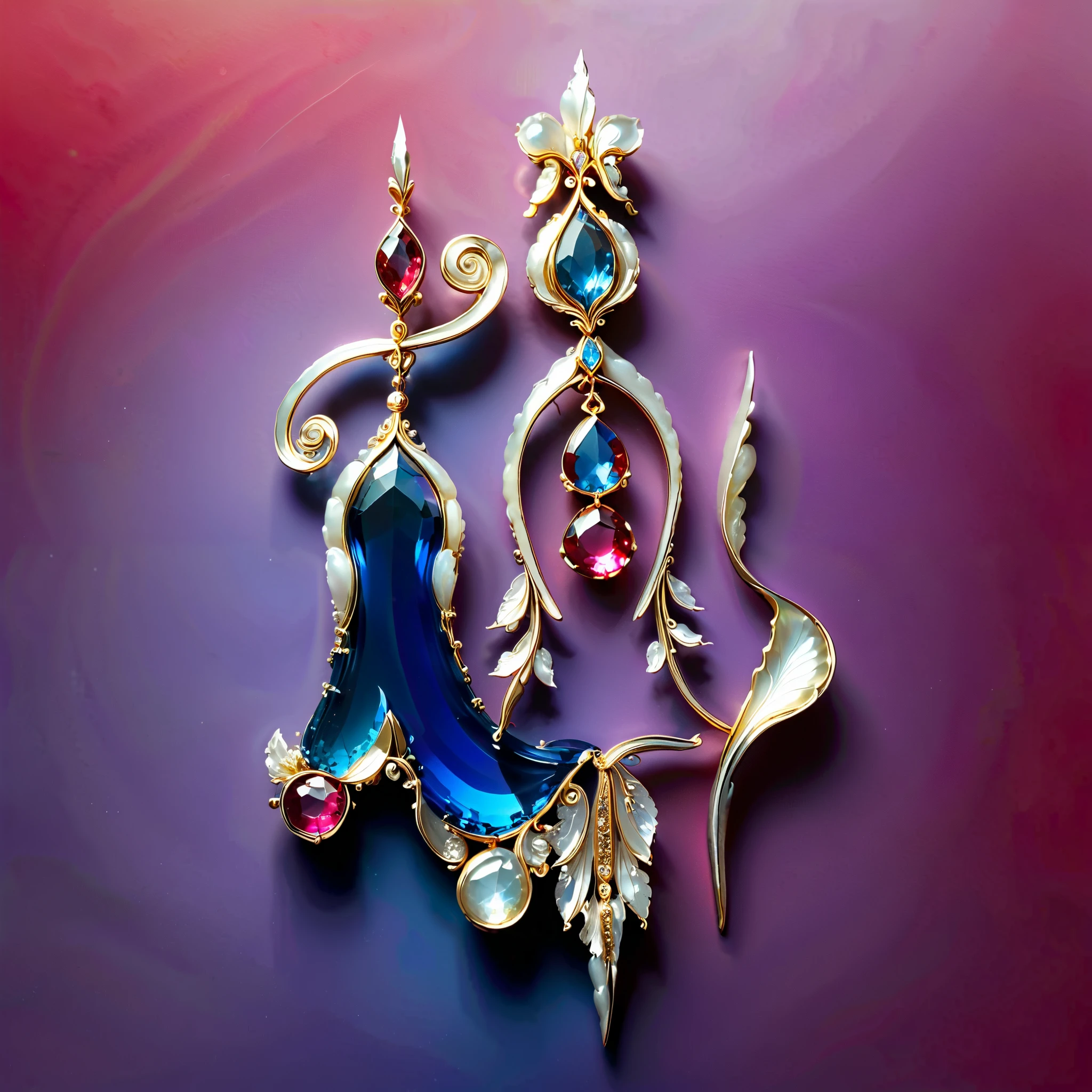 masterpiece. Exquisite sculpture , Depicts a Malagasy tourmaline , precious gemstone . Exquisite craftsmanship . high quality . excellent improvement . (( super detailed )). Table decoration , and beautifully decorated mother-of-pearl jewels , opal, ruby. lapis lazuli. masterpiece hors norme. A gorgeous and authentic . ultra-realistic .. (( simple red background ))