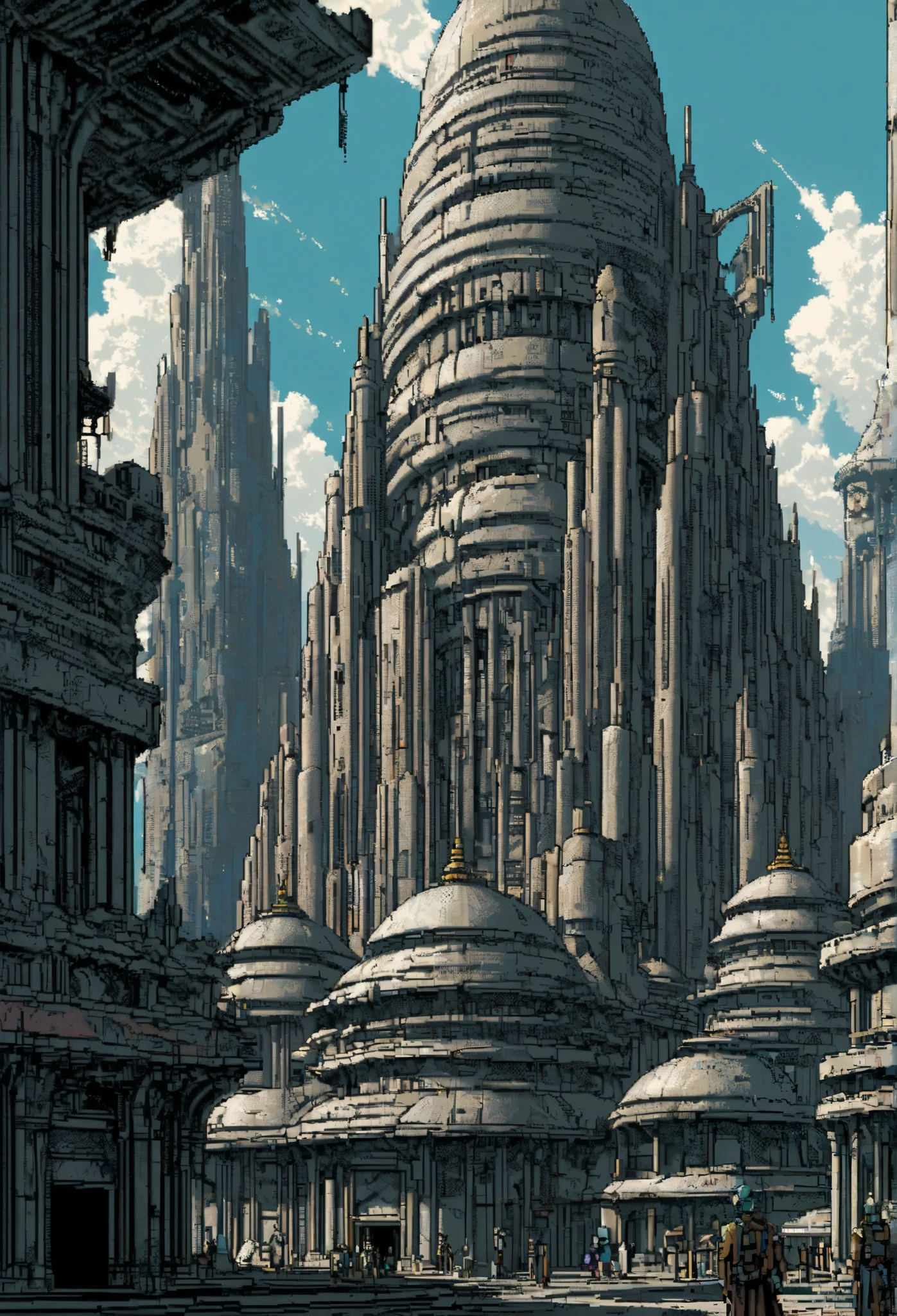 futuristic cyberpunk ancient royal city, Giant Nana Building, Posterior End , very detailed, high resolution