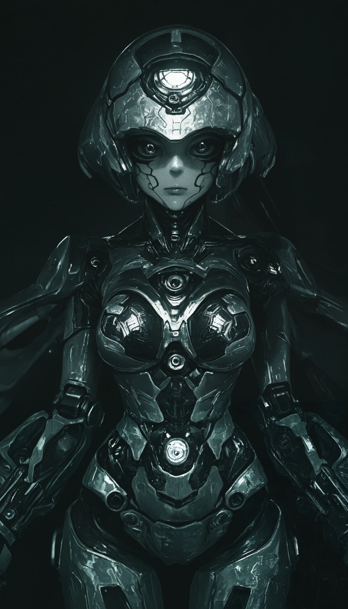 ( masterpiece, better quality), safe, bangs of incredible quality , absurdities, highres, newest , HDR-10, 8K, high-detail RAW color art , high-detail RAW color art ,, super detailed ,, realistic style , sharp macro quality , , soft colors, Dark Shot, colores apagados, grainy film , mega-robotics,,robot deforme
