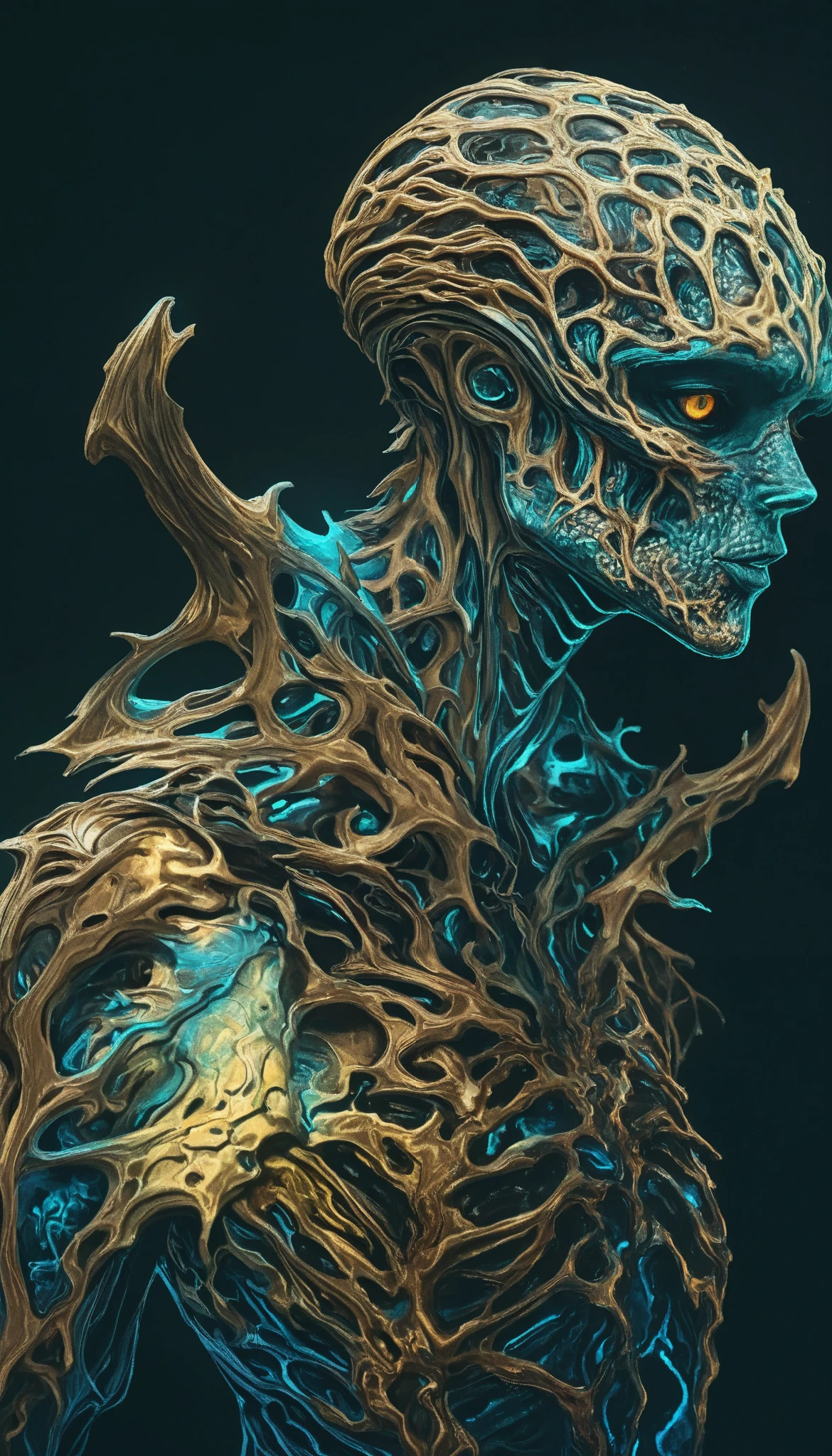 (     masterpiece,      better quality), safe,     bangs of incredible quality  , absurdities, highres,      newest     , HDR-10, 8K,      high-detail RAW color art   ,       high-detail RAW color art    ,,   super detailed ,,   realistic style   ,   sharp macro quality   ,   ,   soft colors, Dark Shot, colores apagados,    grainy film   ,  mega-robotics,,robot deforme, blossoming neon tattoos,iridescent scales,Metamorphosis,
