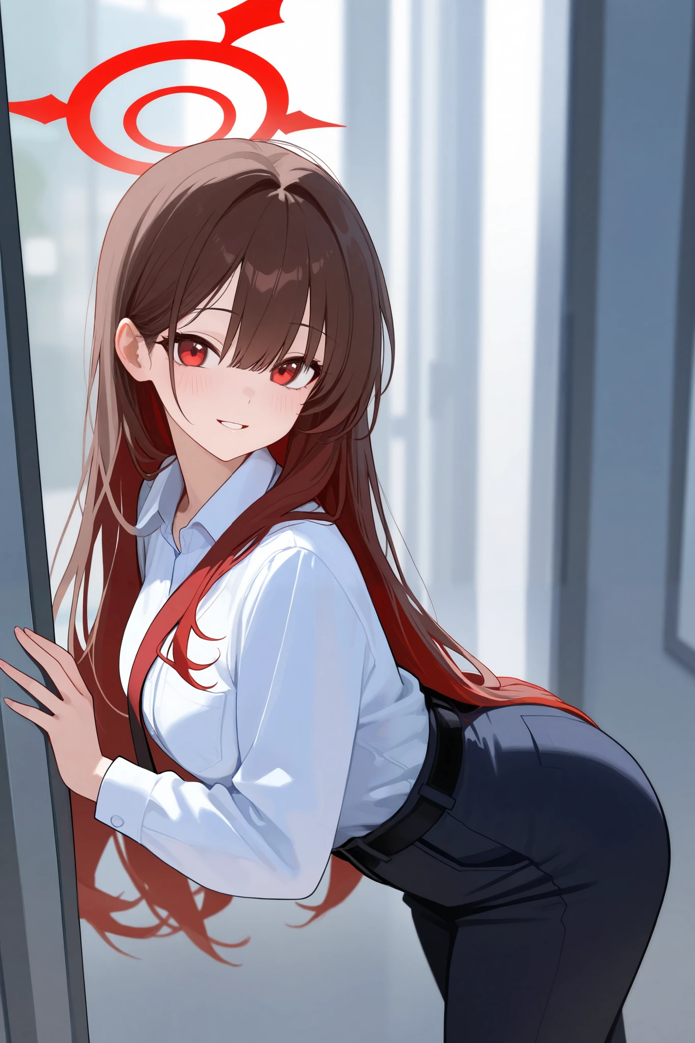 black yoga pants legging closeup ,Yuuki Asuna, Brown hair, Brown eyes, medium breasts, Long hair, braid big ass hand on ass, well drawn hands almost sat on me face spread open