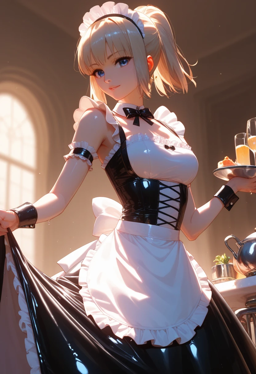 solo,1girl, maid, dress, shoulders, apron, saber_(fate), iikeda ruriko