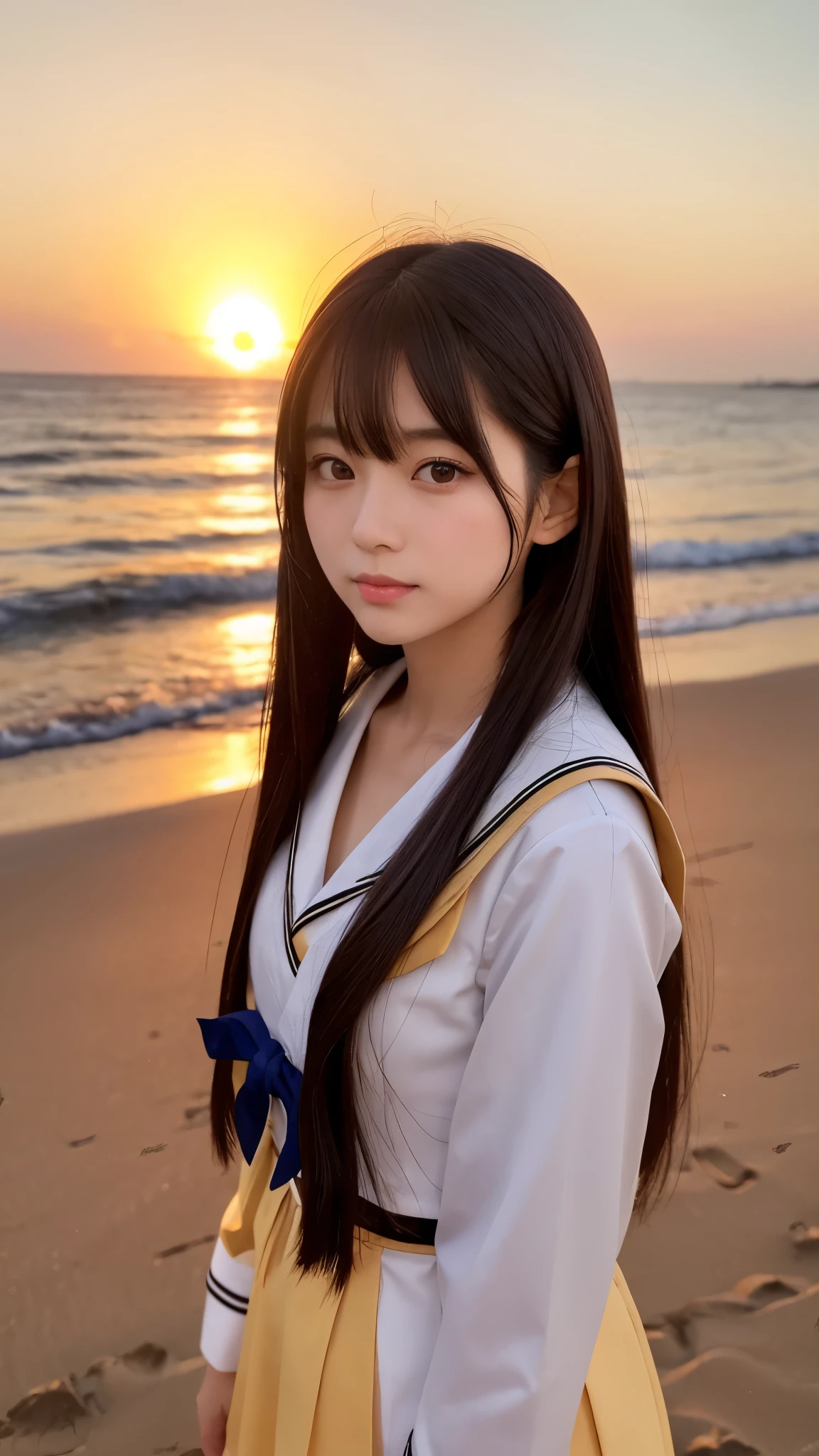Arafed asian woman in a sailor outfit standing on a beach - SeaArt AI