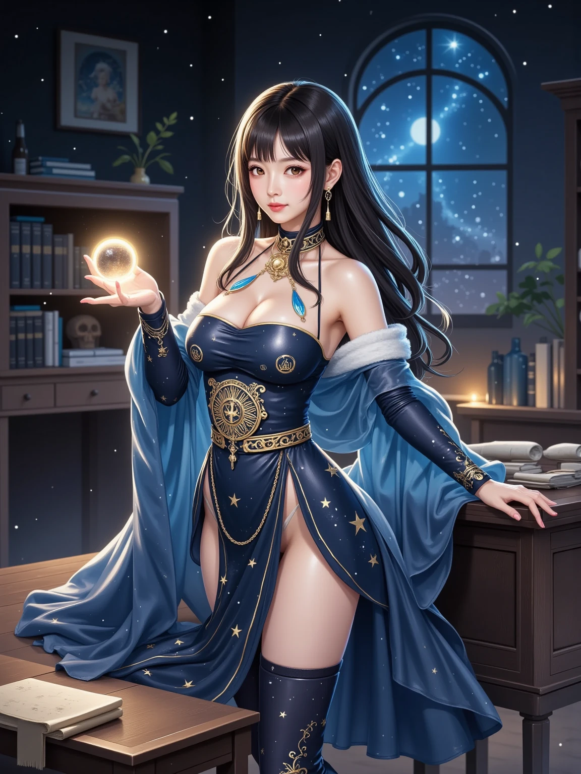(she is 24 years old、The sexiest and most beautiful fantasy girl in Japan:1.3)　(This is a fantasy world cave:1.5)　(she has a big magic wand、Standing and casting a spell:2.2)　((Full Shot:1.3))　((highest quality)), ((masterpiece)), (Get used to it), Perfect sexy face　(1 female)　　(Her highest quality shiny light brown, extraordinarily long hair is very lustrous, thick and voluminous.、And flat and extremely straight、And her abnormally long hair is in disarray.、And she has an insane amount of hair that reaches down to her waist.)　((her bangs are neatly trimmed, Full van:1.2))　(She has perfect sexy make-up and natural red lipstick、The eyeliner is a beautiful black)　(The eyebrows are dark brown in color)　(She has the typical Japanese skin color and body type.)　(Large Breasts)　(Beautiful Eyeouth Details、Beautiful teeth、Cool look)　(she is wearing a black evening dress, Wearing an organza gown, Frock, Wearing a black dress, Formal attire, Cute Black Dress, Full body black dress, Black Gown, Wearing a black dress, Tube top dress, Wearing a cocktail dress, Romantic Dress, ruched bodice　she&#39;She&#39;s wearing a gorgeous all-black Victorian dress.....)　(The Perfect Circlet)　(she has a bright look:1.2)　((Rich 1.4))　(Extremely detailed 8K)　(Stable Diffusion Model)　(Ultra-fine skin texture 1.4)　(Actual, Vibrant:1.4), double eyelid　Sharp focus:1.2、Beautiful woman:1.4　Dynamic Lighting　(Genuine RAW photos taken by professional photographers)　(A determined expression with the whole body facing the viewer)　Professionally lit from the front　(She has light brown hair that reaches down to her waist.)　(She has light brown hair that reaches down to her waist.)　(She has light brown hair that reaches down to her waist.)　