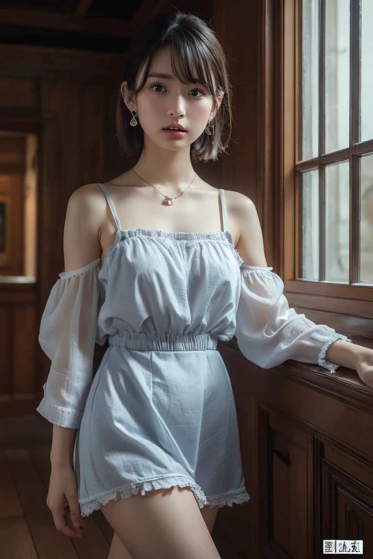 A masterpie、best qualiy, 1girls, (Skindentation), {{Too big!!}}, (days), well lit, blured background, (Street:0.6), (Braided bangs, Wavy Hair:1.5), (see-through shirts:1.8), (Camisole dress:1.8),gorgeou, (Floating hair:1.2), (dinamic pose:1.8), Soft lighting,
