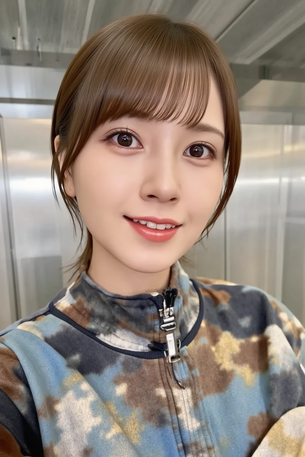 there is a woman that is taking a selfie in a mirror, 奈良美智, xintong chen, chengyou liu, li zixin, wenfei ye, qifeng lin, jinyiwei, 8k selfie photograph, she is facing the camera, zmonzheng, zeng fanzh, yun ling, pengzhen zhang