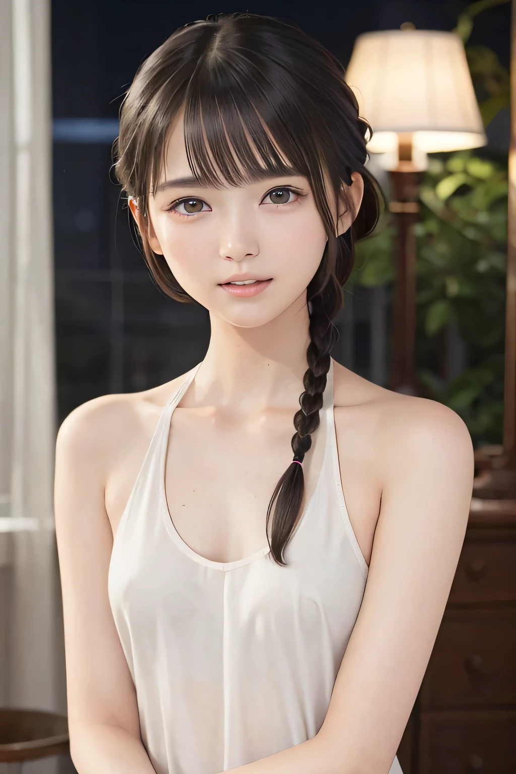 Arafed asian woman with long hair and a white tank top - SeaArt AI