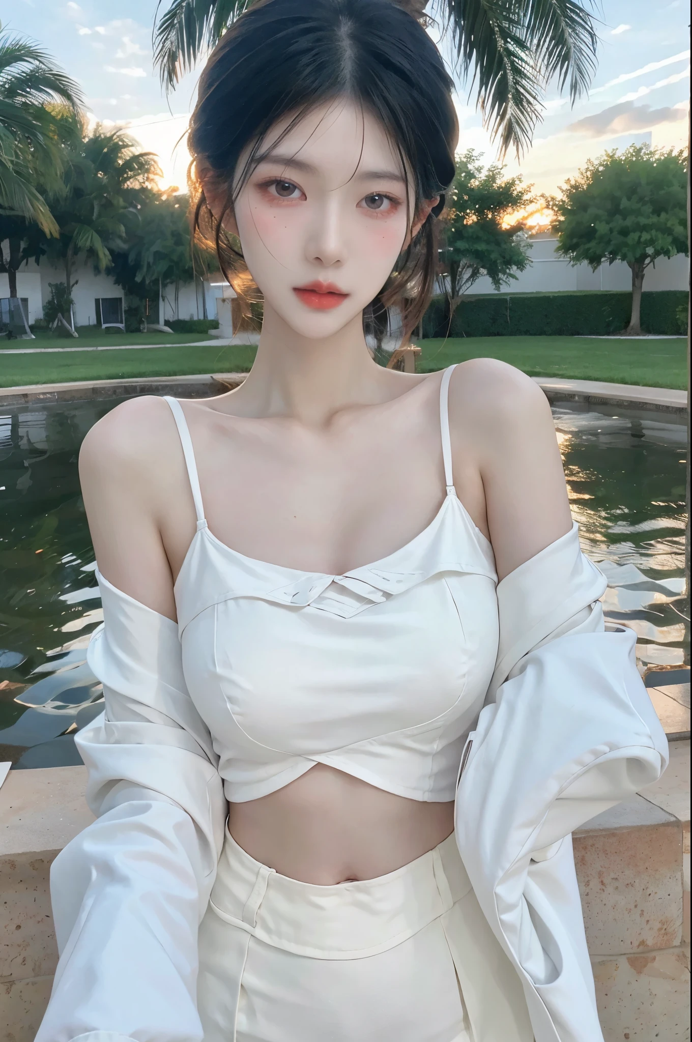 Beautiful woman with perfect figure:1.4，Ultra-high resolution，Seductive laughter，wear glasses，Desert Background，（lifelike：1.4），Layered Hairstyle，White皮肤，Super short pleated skirt，whole body，Very delicate face and skin texture，Double eyelids，Skin Whitening，Long hair，White hair，White，