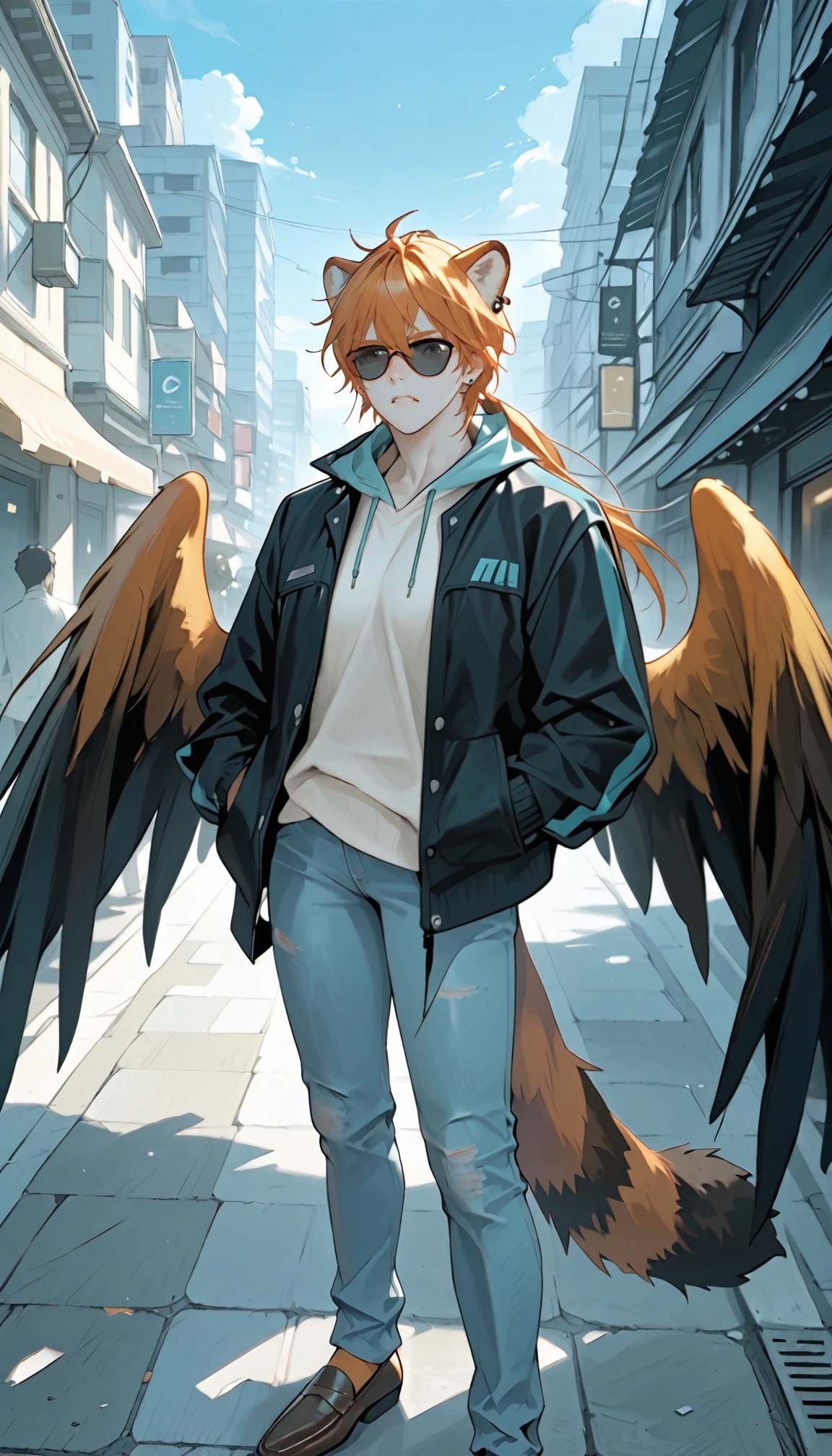 Anime - style image of a woman with wings on a city street - SeaArt AI