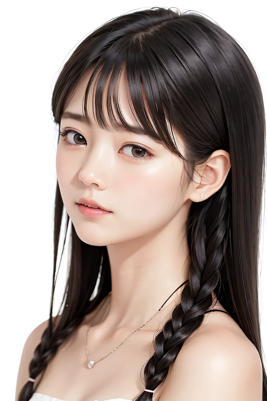 (8k, RAW photo, photorealistic:1.25) ,( lip gloss, eyelashes, Shiny surface, Glossy Skin, best quality, ultra highres, allows depth of field, naked, nude, short two braids hair, Color Difference , caustics, blow lighting , Natural Shading, kpop idol) , while staring at the audience 、With an expression of calm and bliss like a goddess, crying, tears, tearing, sadness, dark background