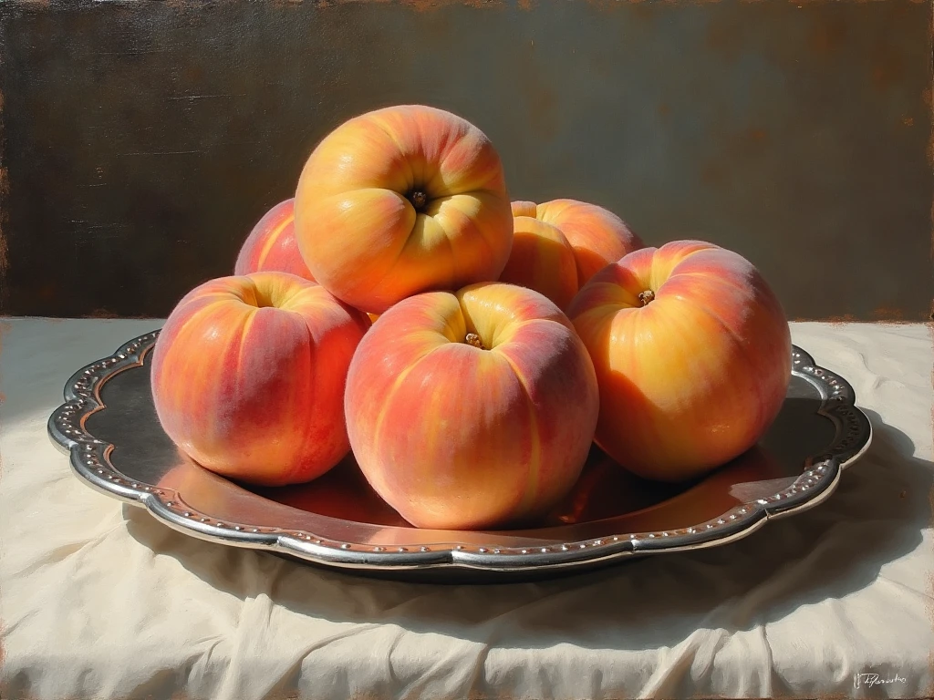 ("Girl with peaches":1.3) — (Painting by Russian artist Valentin Serov.:1.2), (naked:1.4) sits by the table, pussy like a peach, hairy pubis