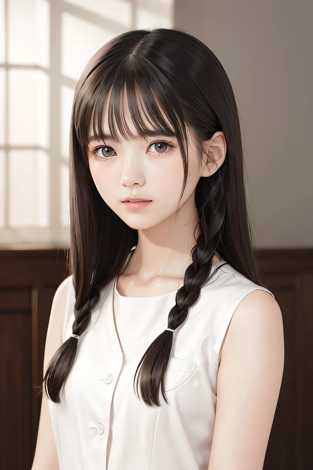 (8k, RAW photo, photorealistic:1.25) ,( lip gloss, eyelashes, Shiny surface, Glossy Skin, best quality, ultra highres, allows depth of field, naked, nude, short two braids hair, Color Difference , caustics, blow lighting , Natural Shading, kpop idol) , while staring at the audience 、With an expression of calm and bliss like a goddess, crying, tears, tearing, sadness, dark background