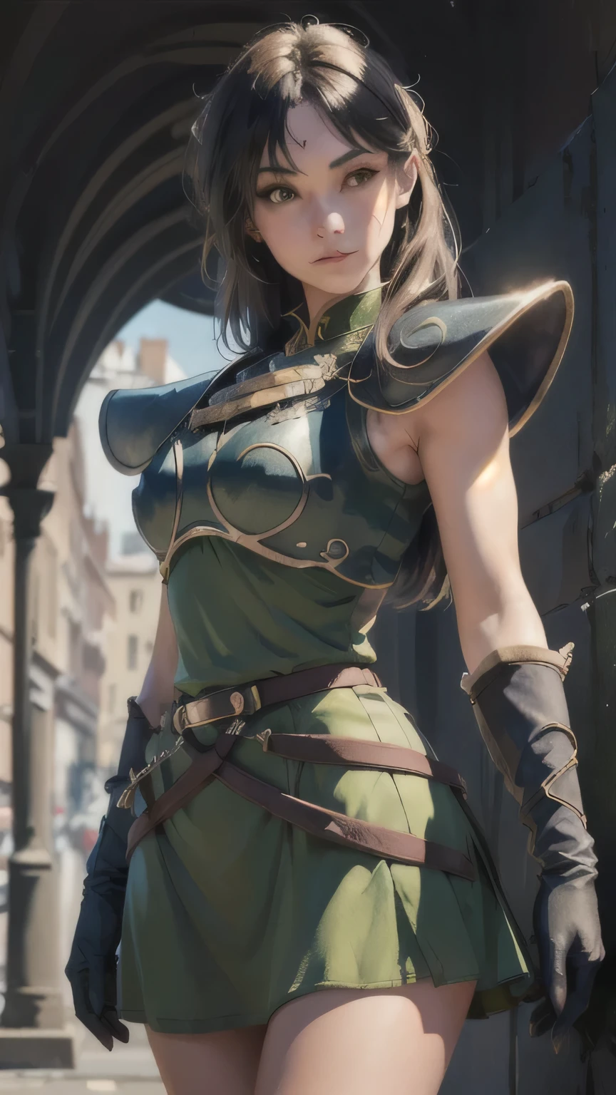 (Best Quality, masterpiece, showy, dynamic angle, highest detailed)
YEARS_CLASSIC_illuminated fact_propiowaifu, www.propiowaifu.with,
human version, human ears, by rubio, RING, green eyes, Lips, withstituir, hits,
layer, armor, blue layer, shoulder armor, shoulder pads, gloves, breastplate, belt, green dress, short dress,
(high resolution textures), (intricate details, hyperdetailed:1.15), detailed, (official art, extreme detailed, highest detailed),