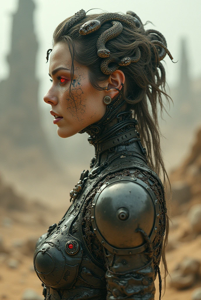 ASCIIa woman with scary locks and makeup looks at the camera with a creepy look on her face and eyes., Android Jones, biopunk, Conceptual art, video art, matrix color grading, tattoos on his face, scify, steampunk_lasts, steampunk