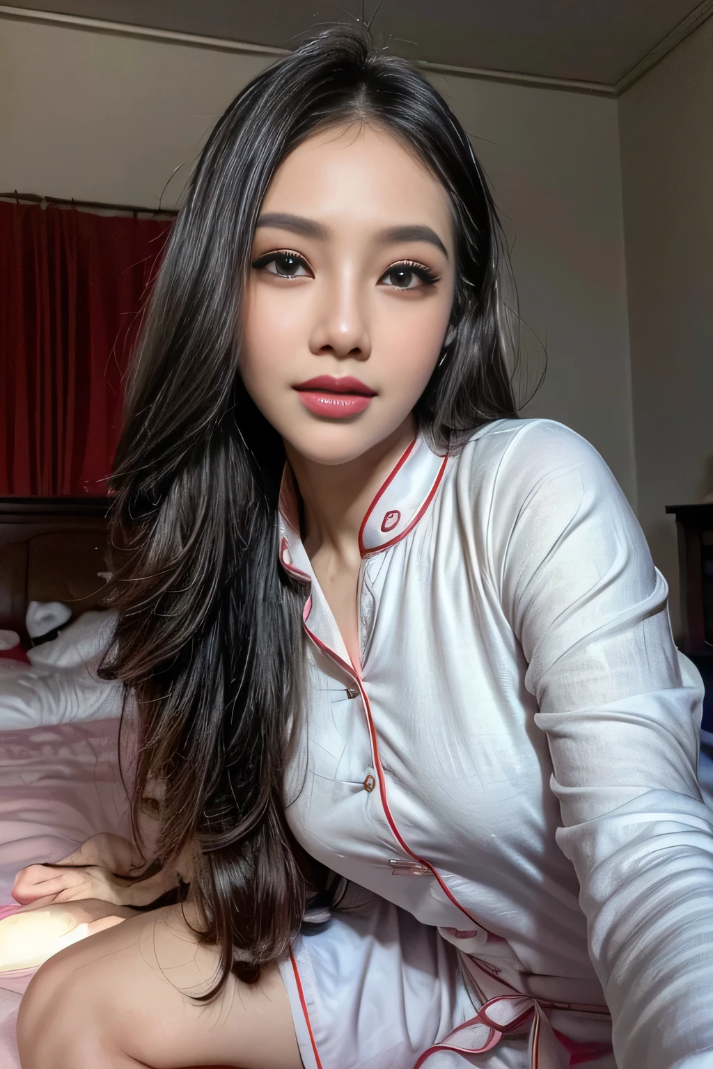 (1girl,beautiful detailed eyes,beautiful detailed lips,extremely detailed face,long eyelashes,asian girl,cartoon pajamas,minimalist bedroom,studio lighting,relaxed pose,seductive,high quality,8k,detailed,photorealistic,realistic,super detailed,masterpiece,octane render,cinematic lighting,intricate details,sharp focus,vibrant colors)
