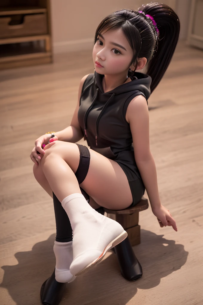 girls)beautiful face,(full body shot), Shopping Mall,Window Shopping,(sleeveless serafuku,Micro miniskirt,loafers, pleated skirt,sailor collar,shoes,skirt,high socks1 3)((see-through))nipple((((((sleeveless serafuku))))))((close to viewer))((squat))((crowd seen by many people))(best quality)(master Peace)slender face, blush, glossy lips(shiny long black hair 1 2, twintails hair bow)((sweat))((((arms behind head))))shiny skin,squat,smile,nsfw,(beautiful pussy)