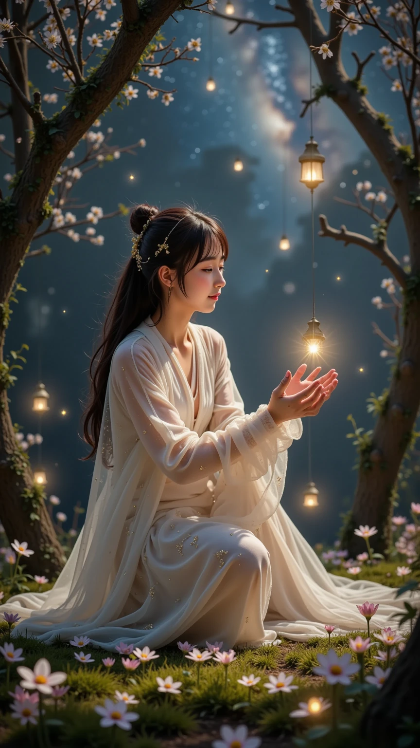 prompt: | In a celestial garden suspended above the endless cosmos, a ...