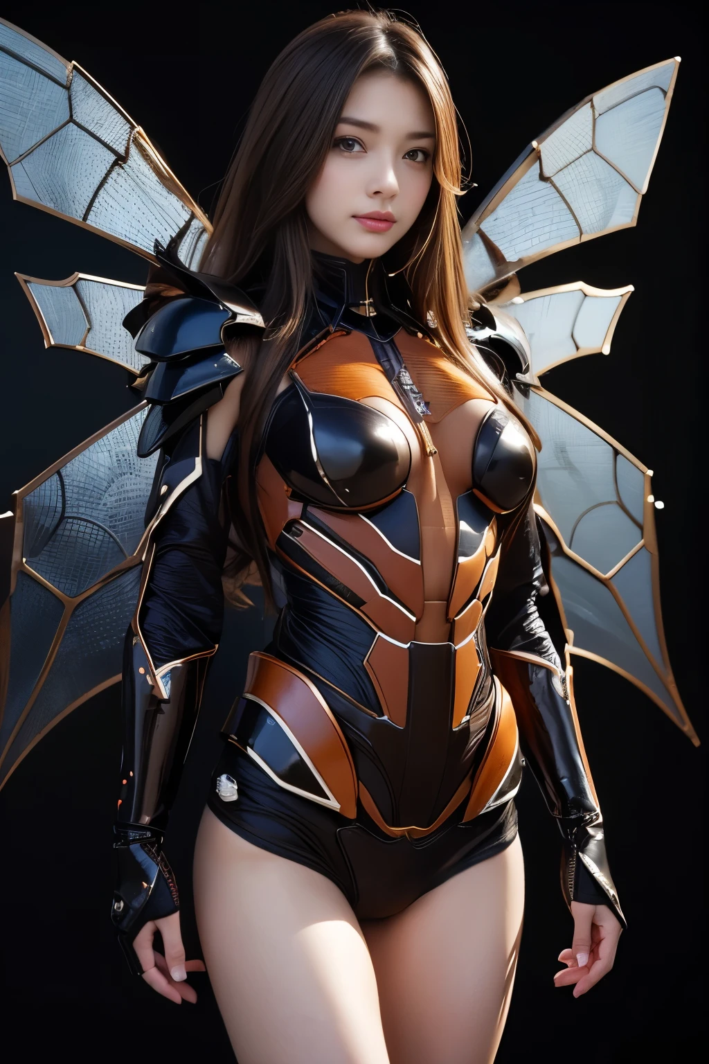 ((best quality: 1.5)) ((masterpiece)), intricate details, sharp focus, professional, photorealistic, real life, realistic representation of the face, ((((solo, 1girl) muscular assassin, (intense expression, metallic lipstick, ([flat chest:medium breasts:0.8]))))) bright glow, dynamic pose, beautiful face, ((film grain, blurry background, blurry foreground, bokeh, depth of field, sunset, interaction)), battlefield, plains, tall grass, solo, BREAK; BREAK (((long wavy [pink hair:bright ginger hair:0.4], ponytail, blackout gothic eyeshadow))), (freckles: 0.9), ((body tattoo:0.2)), ((fujicolor)), BREAK; BREAK ((((((fairy, wings, lacquered black armor:1.4, ((flying, tiny trees below))))))))