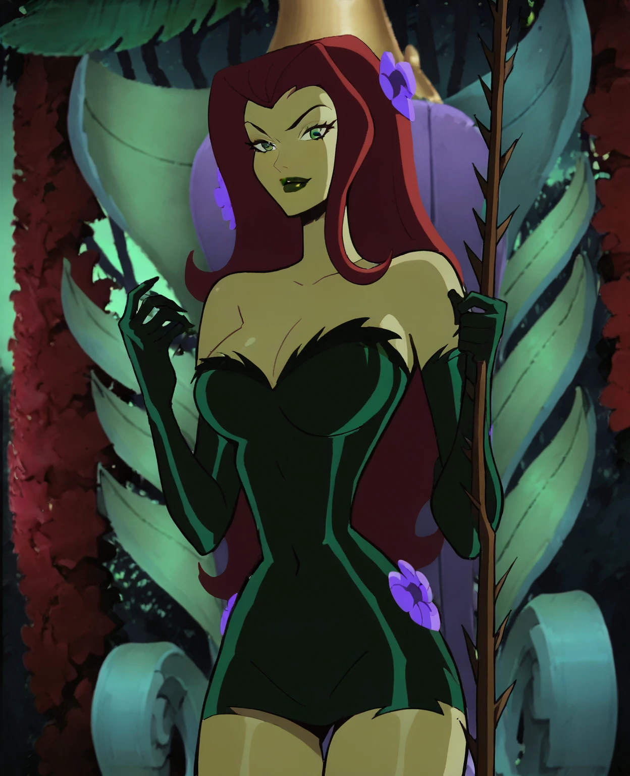 <lora:Cowboy_Bebop:0.6> poison ivy, beautiful vilain (batman:0.9) animated serie