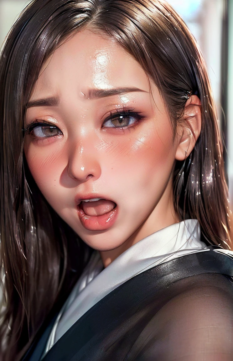 korean girl, (long wavy black hair), length hair, ((ultra gigantic tits))), ((plump body shape)), ((Plump)), ((Nipple Exposed)), (Detailed description of hair), (Detailed description of face),(Detailed description of body), Fair and clear skin, matchless beauty, Facing the audience, all-fours、a bed、doress、see -through、naked,