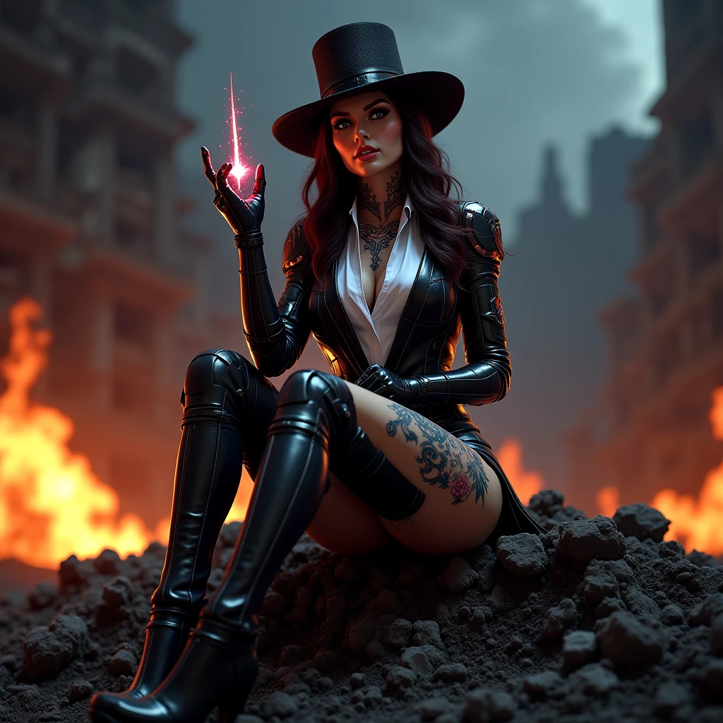 (19th century photograph style: 1.5) picture of a female vampire cowboy in the desert night, a goth beauty, exquisite beautiful female vampire, ((anatomically correct: 1.5), (ultra detailed face: 1.2), best detailed face, red glowing eyes, full body, busty, wearing white bottom shirt, short skirt, dynamic color. wearing (cowboy hat: 1.2), wearing high heeled boots, wearing open black trench coat, flowing trench coat, it is night time in the desert, moon light. moon rays, west America desert canyon background, Hyperrealism style, vibrant, Ultra-high resolution, High Contrast, (masterpiece:1.5), highest quality, Best aesthetics), best details, best quality, highres, ultra wide angle, 16k, [ultra detailed], masterpiece, best quality, (extremely detailed) RAW, chumbasket art style, rpg portrait photograph, BloodSoakedAI,