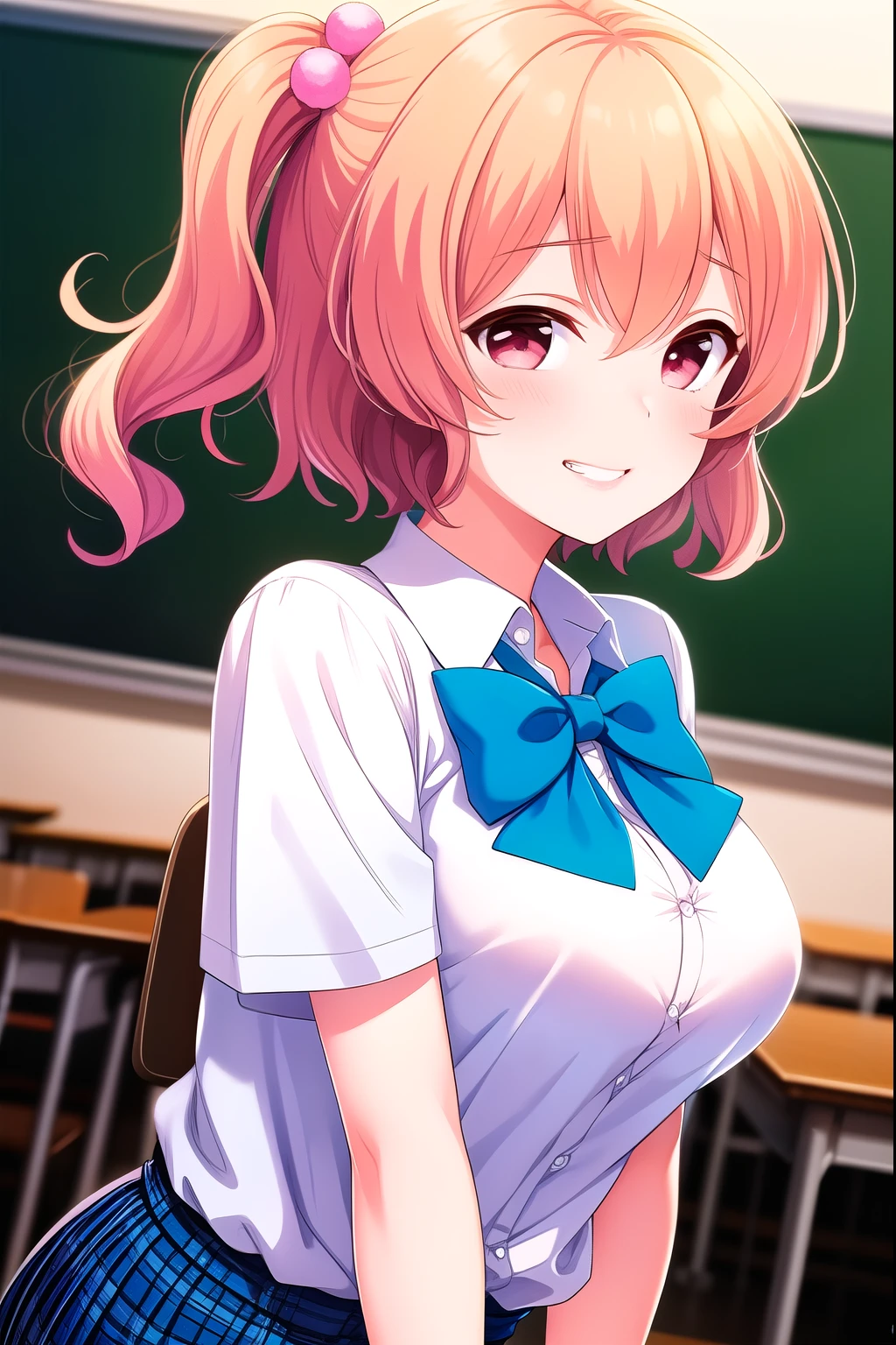 Highest quality,masterpiece, Highest Resolution, 1 girl,nsfw, full naked, paizuri, kneeling, indoor, classroom, huge breasts, grab my breasts,pink nipple, smile, close up, horse ears, horse tail