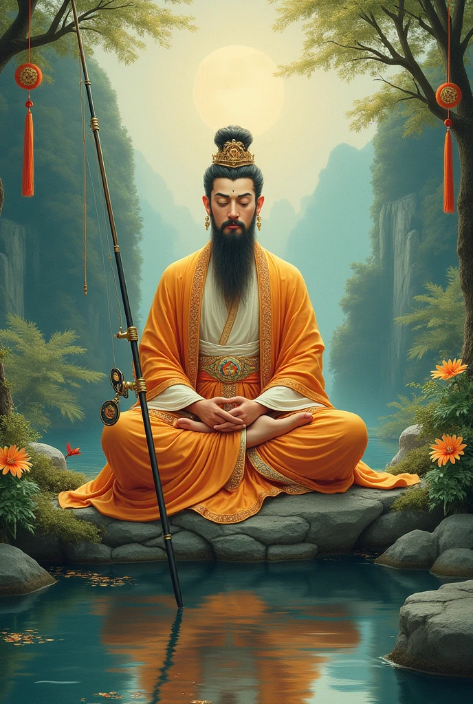 arafed man korean 30 year old sitting in front of a yellow dragon with his meditate, look at the audience, ross tran and michael whelan, man with the soul of a dragon, god of dragons, wojtek fus, ross tran and bayard wu, edgar maxence and ross tran, daoist, ross tran and wlop, ross tran 8 k, wlop and ross tran