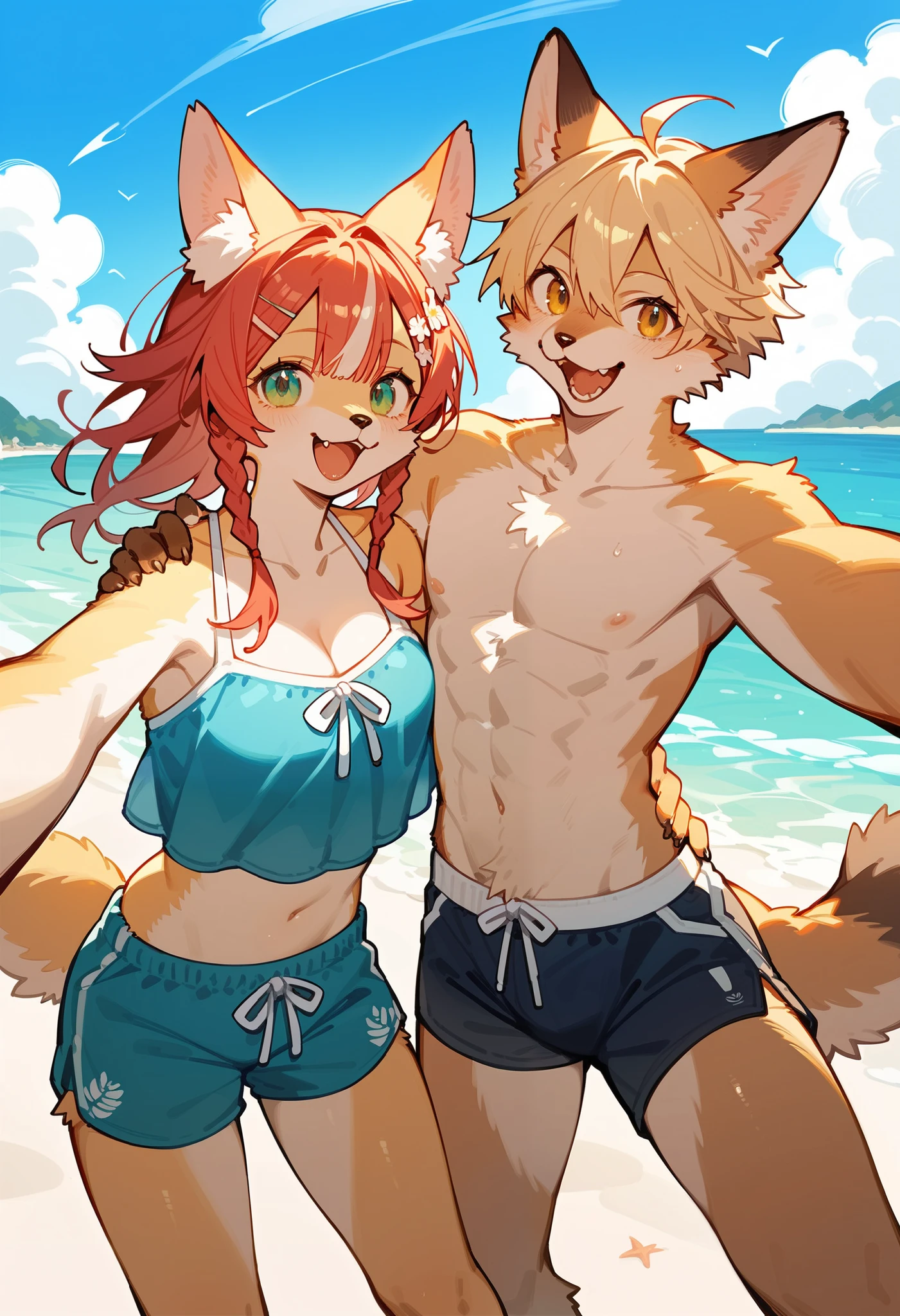 fox human girl in a bikini and a male fox human with her Elliot and Aino comic